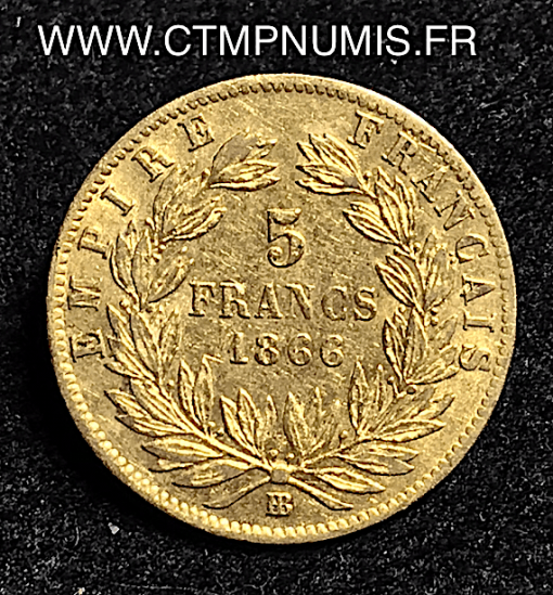 ,5,FRANCS,OR,NAPOLEON,III,1866,BB,STRASBOURG,