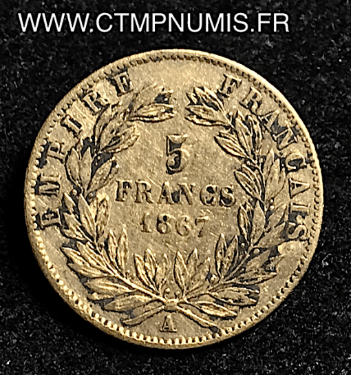 ,5,FRANCS,OR,NAPOLEON,III,LAUREE,1867,A,PARIS,