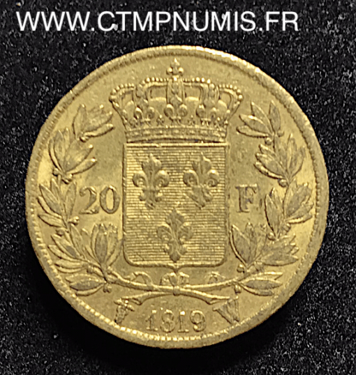 20 FRANCS OR LOUIS XVIII BUSTE NU 1819 W LILLE