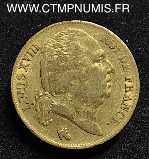 20 FRANCS OR LOUIS XVIII BUSTE NU 1819 W LILLE