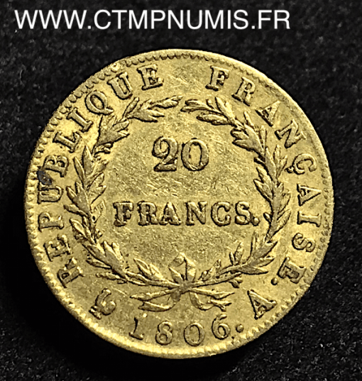 20 FRANCS OR NAPOLEON I° TETE NUE 1806 A PARIS