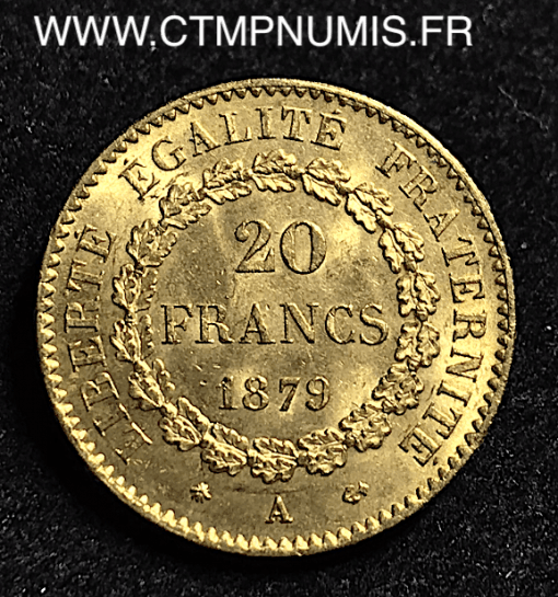 20 FRANCS OR GENIE III° REPUBLIQUE 1879  PARIS