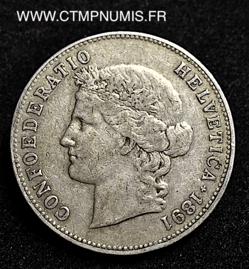 SUISSE 5 FRANCS ARGENT 1890 B BERNE