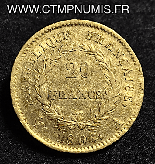 20 FRANCS OR NAPOLEON I° REPUBLIQUE 1808 A PARIS