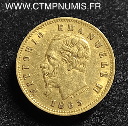 ITALIE 5 LIRE OR 1863 T TURIN