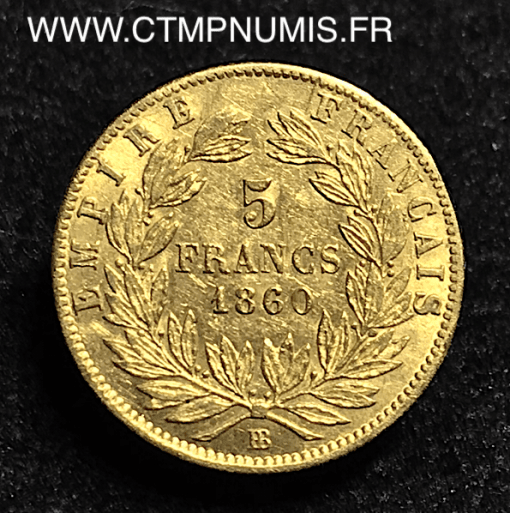 5 FRANCS OR NAPOLEON III  1860 BB STRASBOURG