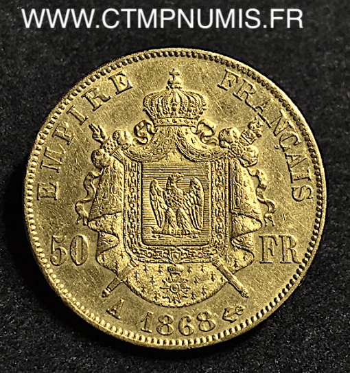 50 FRANCS OR NAPOLEON III LAUREE 1868 PARIS