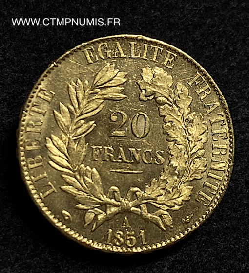 20 FRANCS OR CERES II° REPUBLIQUE 1851 A PARIS