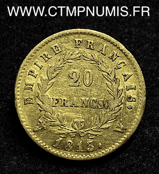 ,20,FRANCS,OR,NAPOLEON,I°,EMPEREUR,1813,LILLE,