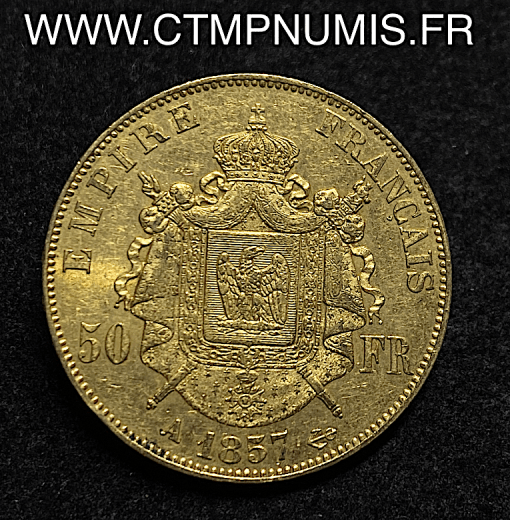 ,50,FRANCS,OR,NAPOLEON,III,TETE,NUE,1857,PARIS,