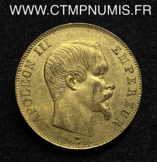 ,50,FRANCS,OR,NAPOLEON,III,TETE,NUE,1857,PARIS,