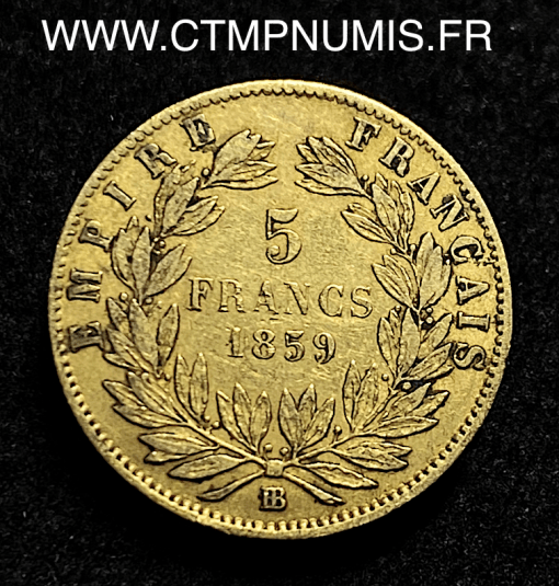 ,5,FRANCS,OR,NAPOLEON,1859,BB,STRASBOURG,