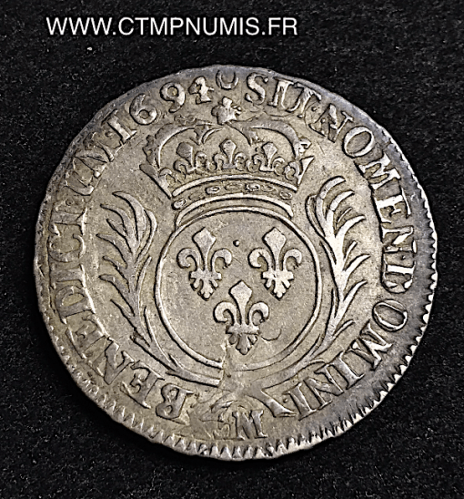 ,LOUIS,XIV,1/2,ECU,ARGENT,1694,M,TOULOUSE,