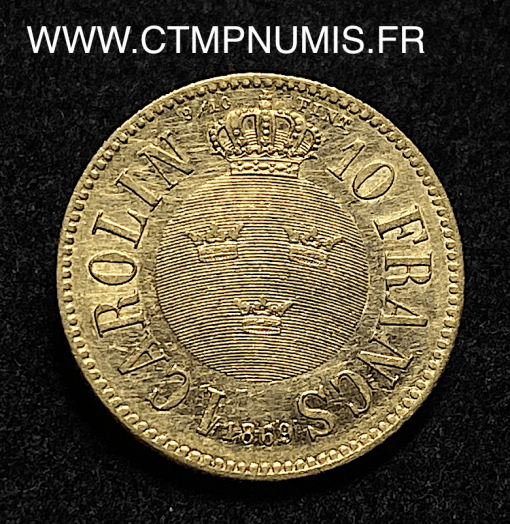 ,MONNAIE,SUEDE,1,CAROLIN,10,FRANCS,OR,1869,