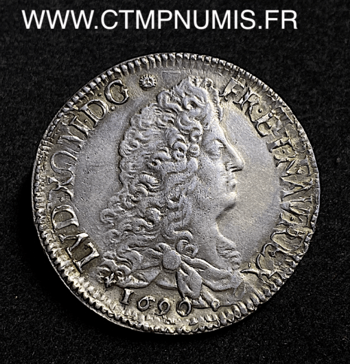 ,MONNAIE, ROYALE,LOUIS,XIV,ECU,ARGENT,AUX,8,L,1690,M,TOULOUSE,