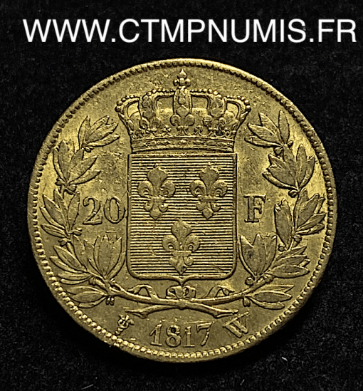 ,MONNAIE,ROYALE,LOUIS,XVIII,20,FRANCS,OR,1817,W,LILLE,