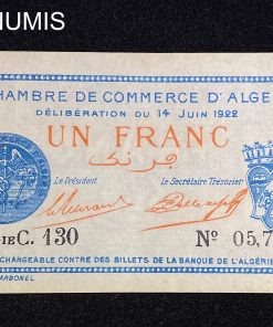 ,BILLET,ALGERIE,1,FRANC,1922,CHAMBRE,COMMERCE,ALGER,