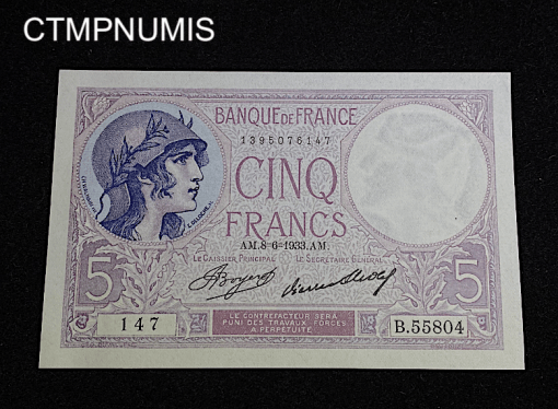 ,BILLET,5,FRANCS,VIOLET,8,6,1833,NEUF,