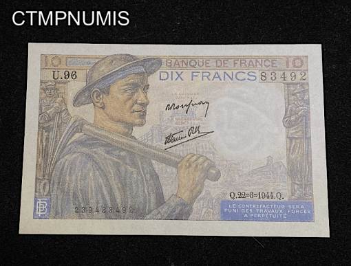 ,BILLET,FRANCAIS,10,FRANCS,MINEUR,1944,NEUF,