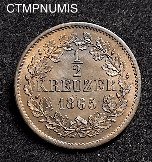 ,MONNAIE,ALLEMAGNE,BADEN,1/2,KREUZER,1865,