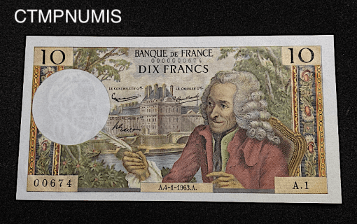 ,BILLET,FRANCAIS,10,FRANCS,VOLTAIRE,1963,A1,NEUF,