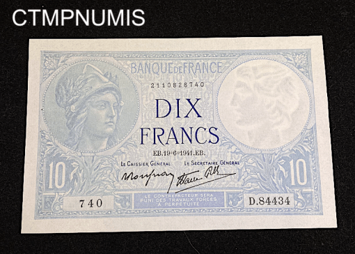 ,BILLET,10,FRANCS,MINERVE,1941,