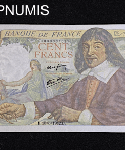 ,BILLET,100,FRANCS,DESCARTES,1942,NEUF,