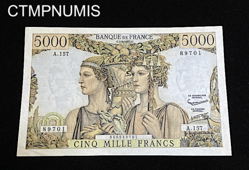 ,BILLET,5000,FRANCS,TERRE,MER,1957,