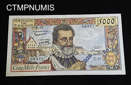 ,BILLET,5000,FRANCS,HENRI,IV,1958,