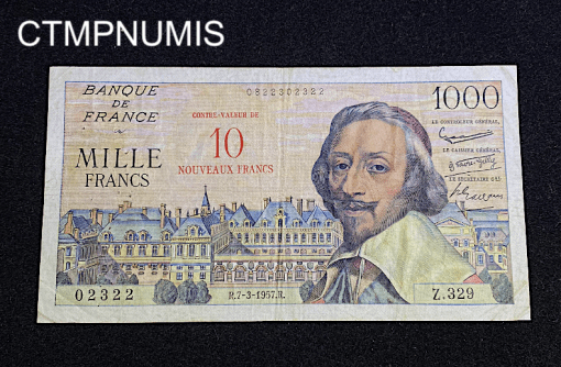 ,BILLET,10,NF,SURCHARGE,1000,FRANCS,RICHELIEU,1957,