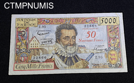 ,BILLET,50,NF,SURCHARGE,5000,FRANCS,HENRI,IV,1958,