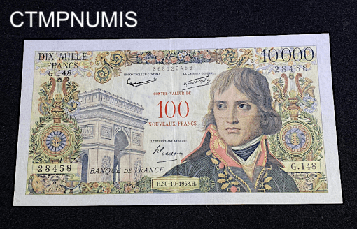 ,BILLET,100,NF,SURCHARGE,10000,FRANCS,BONAPARTE,1958,