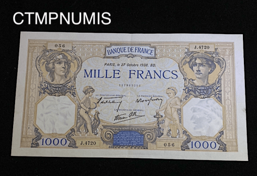 ,BILLET,1000,FRANCS,CERES,MERCURE,1938,