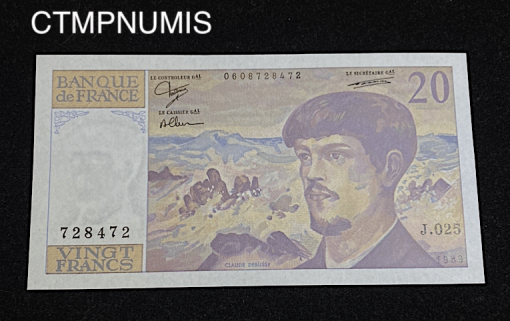 ,BILLET,20,FRANCS,DEBUSSY,1989,NEUF,