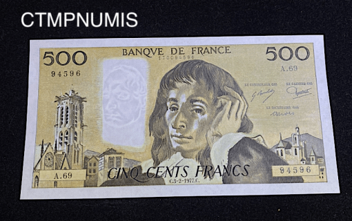 ,BILLET,500,FRANCS,PASCAL,1977,NEUF,