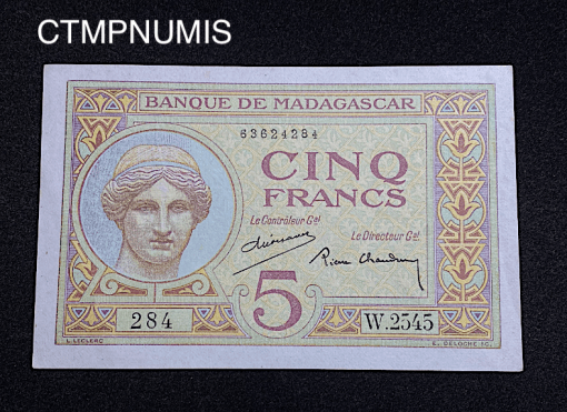 ,BILLET,MADAGASCAR,5,FRANCS,1926,NEUF,