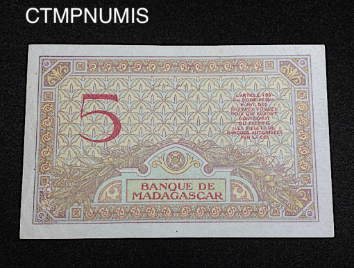 ,BILLET,MADAGASCAR,5,FRANCS,1926,NEUF,