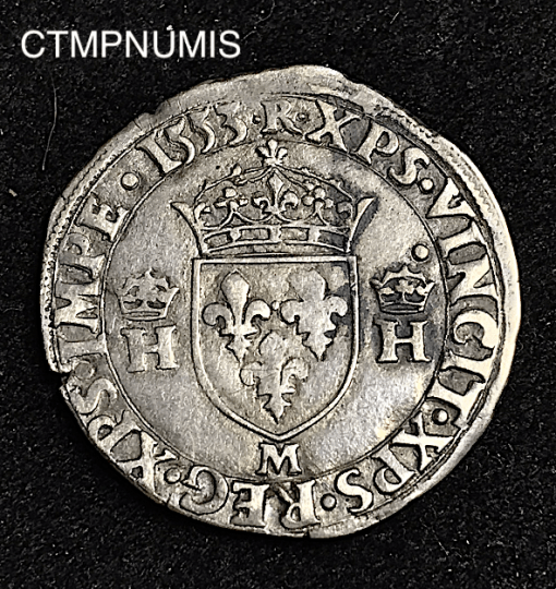 ,1/2,TESTON,ARGENT,HENRI,II,1553,TOULOUSE,