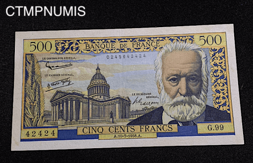 ,BILLET,500,FRANCS,VICTOR,HUGO,1958,