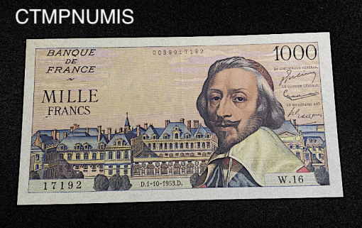 ,BILLET,1000,FRANCS,RICHELIEU,1953,