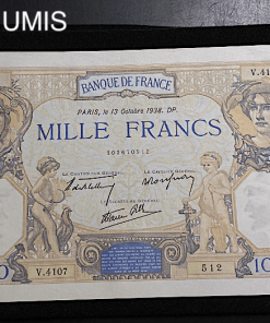 ,BILLET,1000,FRANCS,CERES,MERCURE,1938,