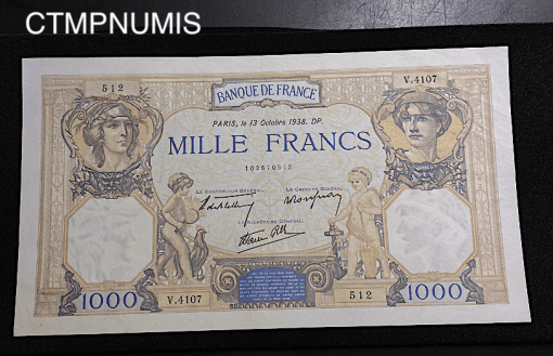 ,BILLET,1000,FRANCS,CERES,MERCURE,1938,