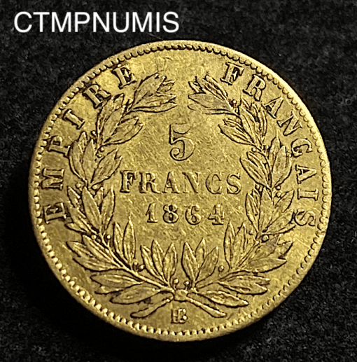 ,MONNAIE,5,FRANCS,OR,NAPOLEON,1864,BB,