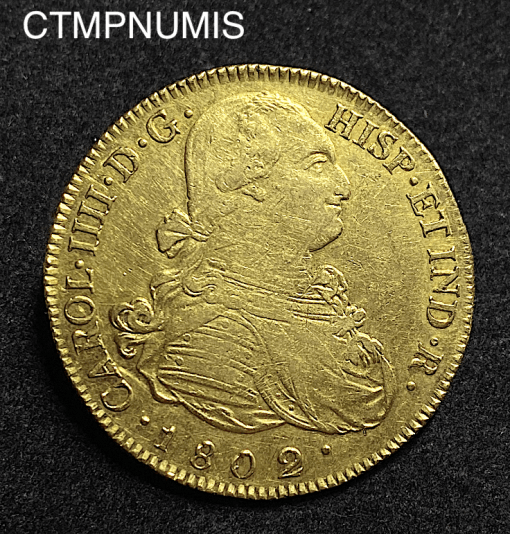 ,COLOMBIE,8,ESCUDOS,OR,CHARLES,1802,POPAYAN,