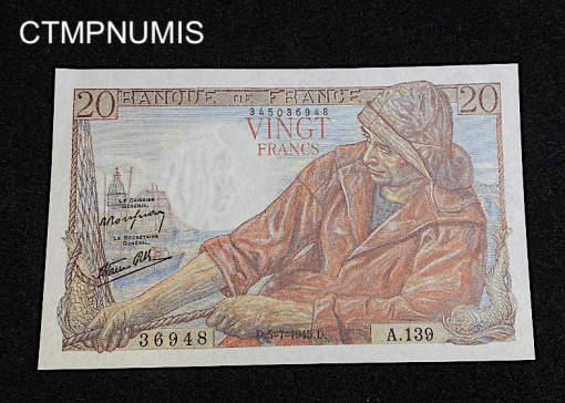 ,BILLET,20,FRANCS,PECHEUR,1945,NEUF,