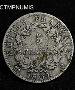 ,MONNAIE 5,FRANCS,ARGENT,NAPOLEON,1809,D,LYON,