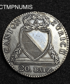 ,MONNAIE,SUISSE,20,BATZEN,ARGENT,ZURICH,1813,