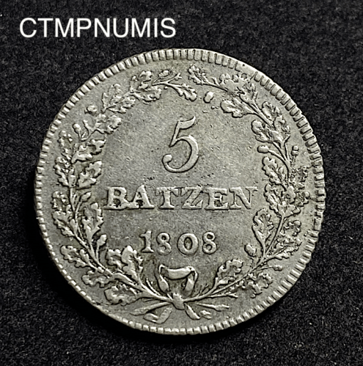 ,MONNAIE,SUISSE,5,BATZEN,ARGENT,ARGAU,1808,