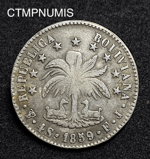 ,MONNAIE,BOLIVIE,4,SOLES,ARGENT,1859,POTOSI,