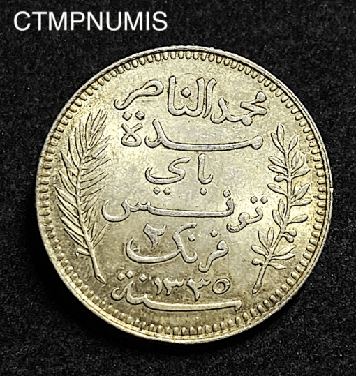 ,MONNAIE,TUNISIE,2,FRANCS,ARGENT,1916,